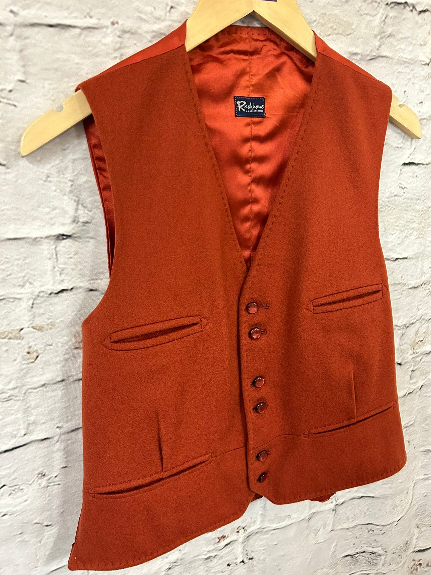 1960s Style Burnt Orange Wool Waistcoat Size 14