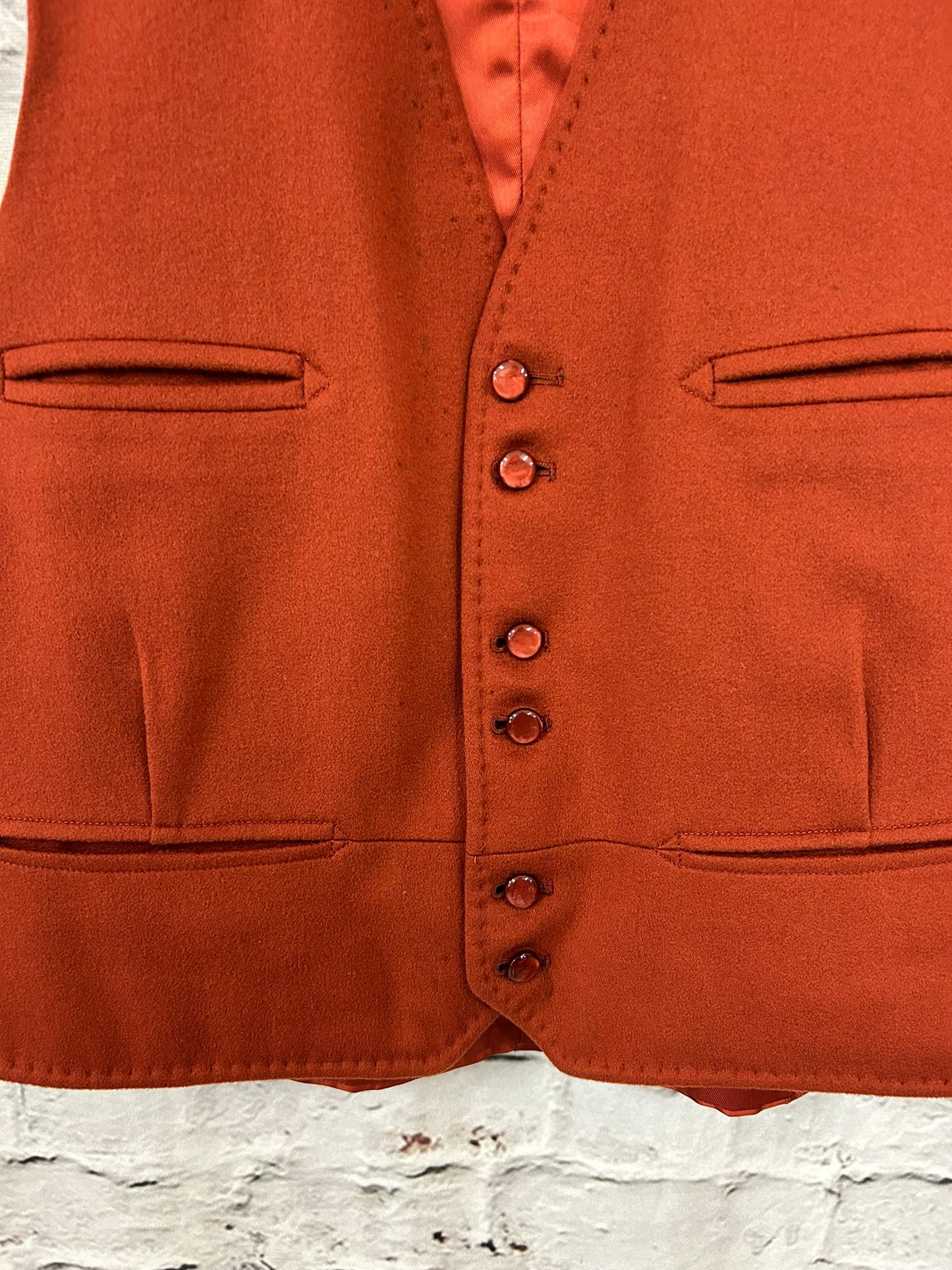 1960s Style Burnt Orange Wool Waistcoat Size 14