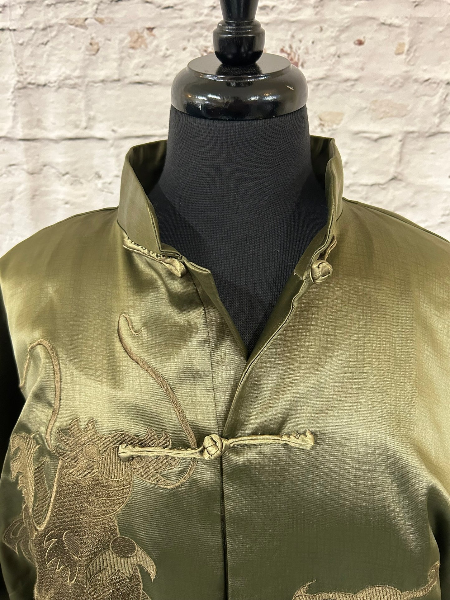 1990s Style Forest Green Chinese Cheongsam Silk Jacket Size