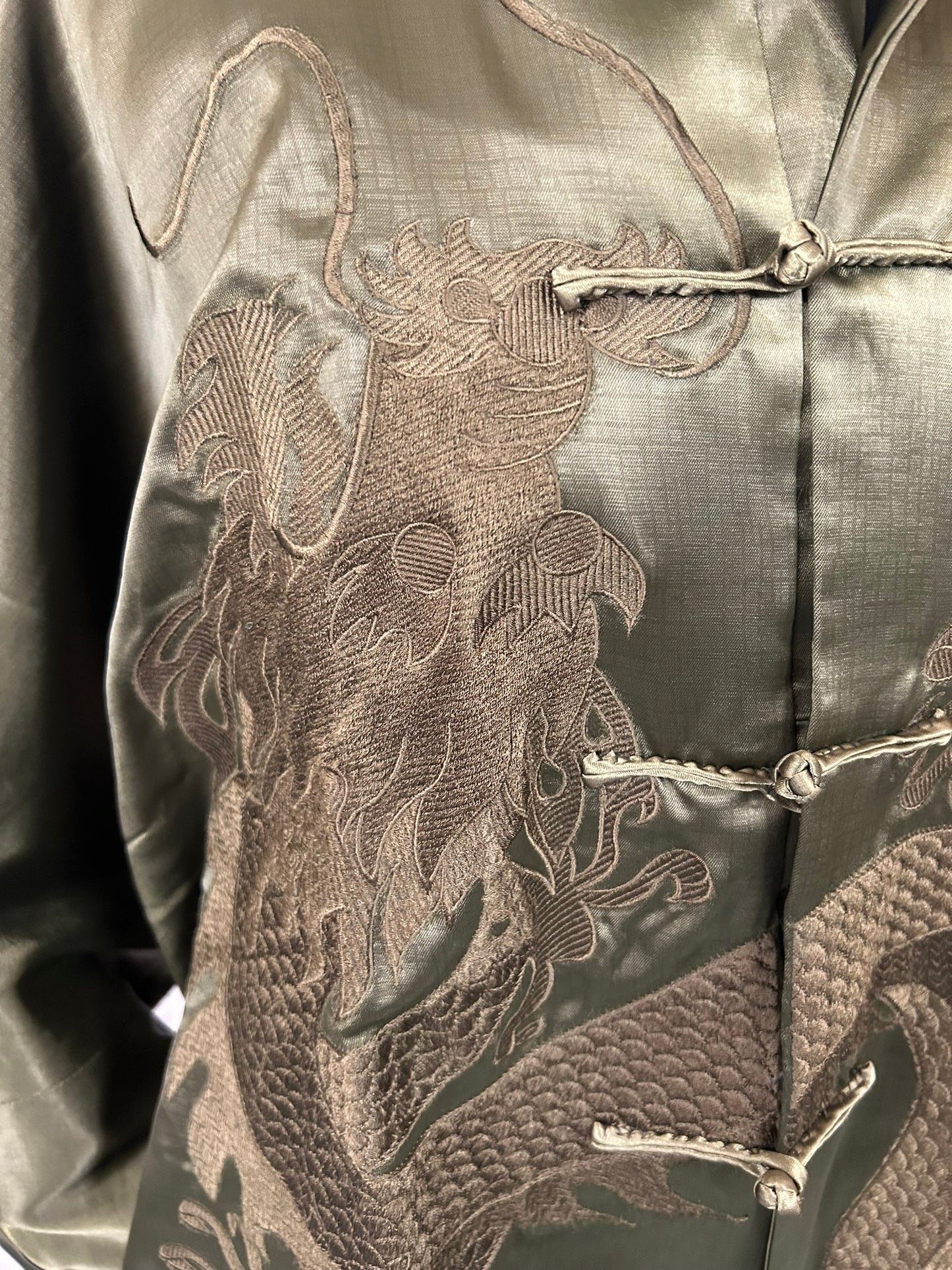 1990s Style Forest Green Chinese Cheongsam Silk Jacket Size