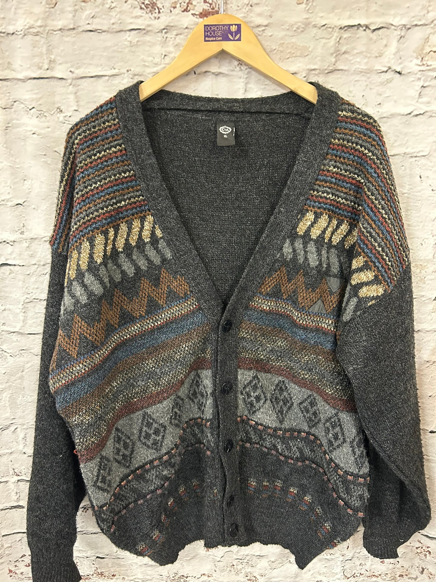 1980s Chunky Oversized Grey Knitted Cardigan Size 18-20