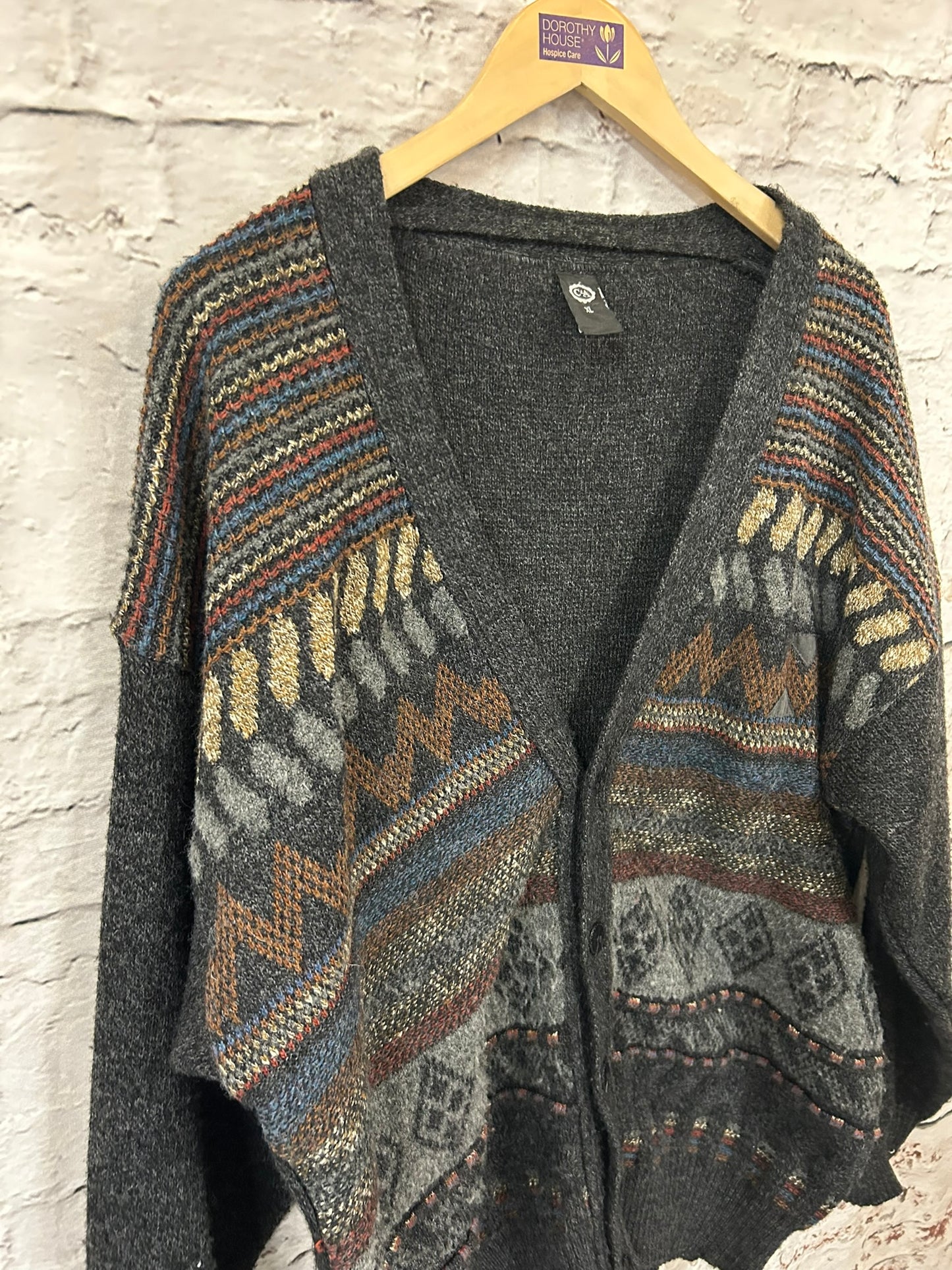 1980s Chunky Oversized Grey Knitted Cardigan Size 18-20