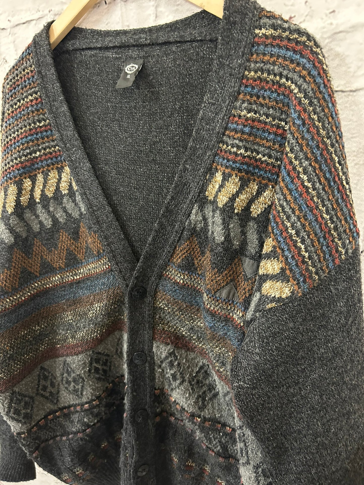 1980s Chunky Oversized Grey Knitted Cardigan Size 18-20