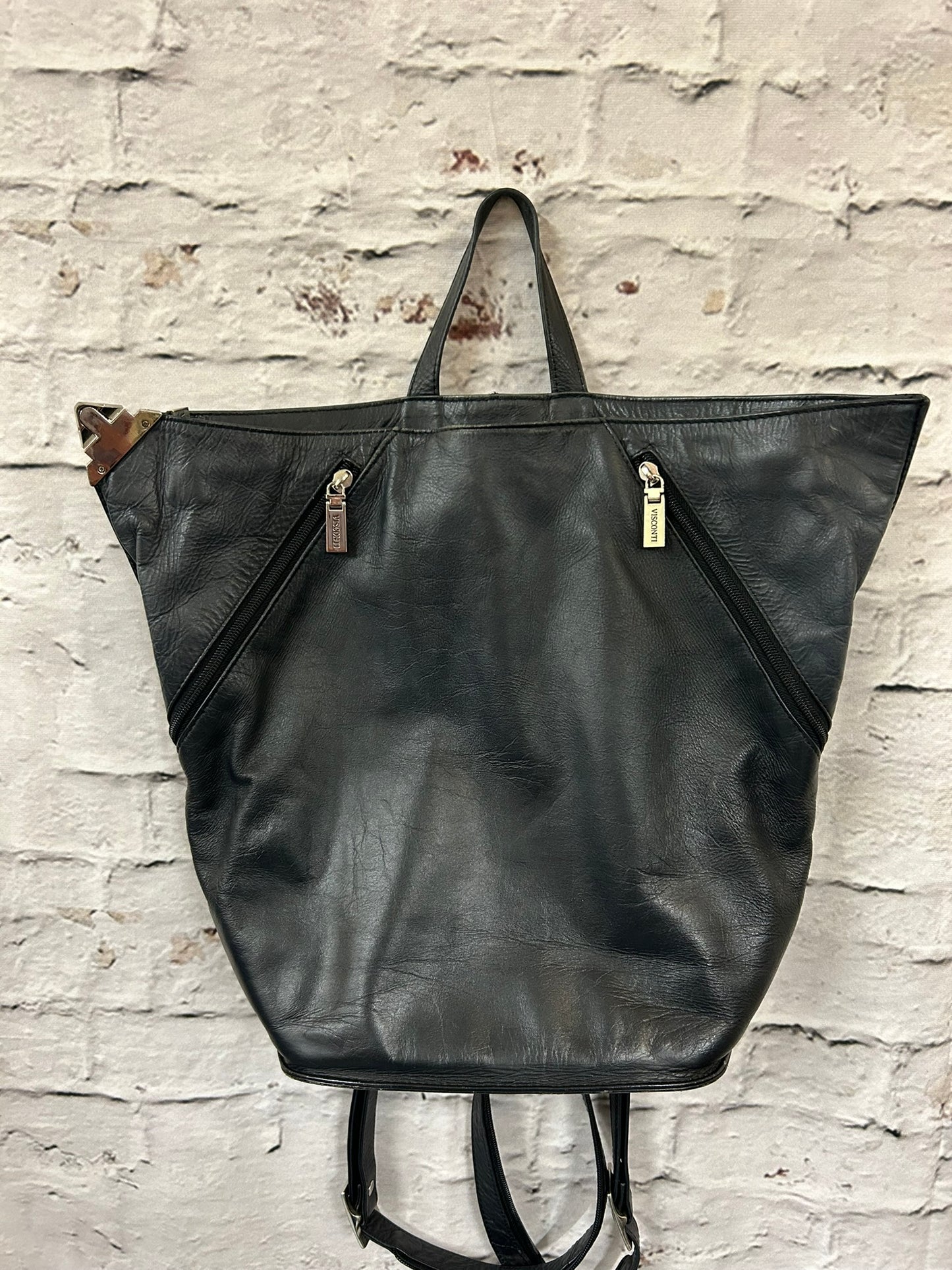 1990s Style Black Leather Backpack