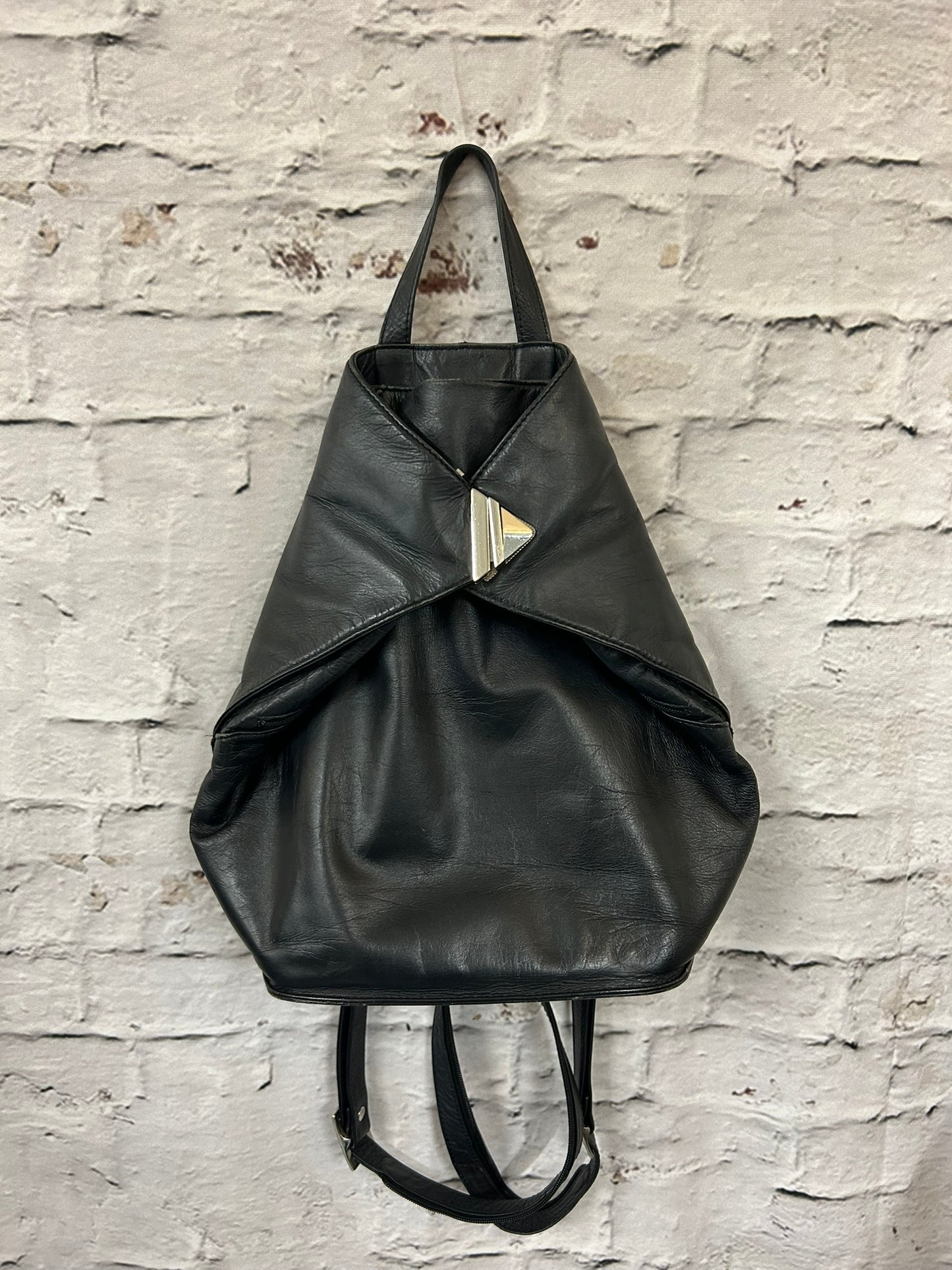 1990s Style Black Leather Backpack