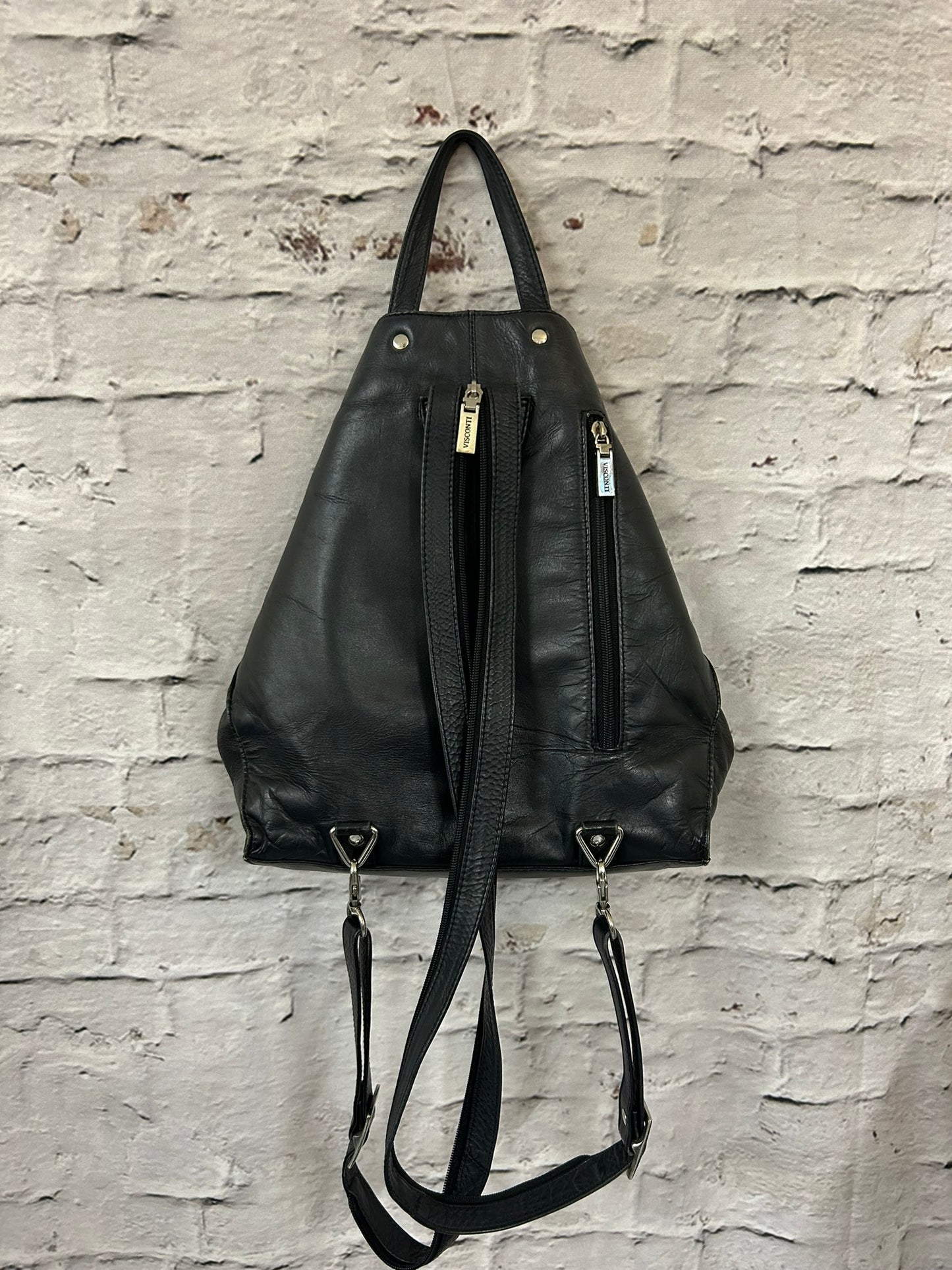 1990s Style Black Leather Backpack