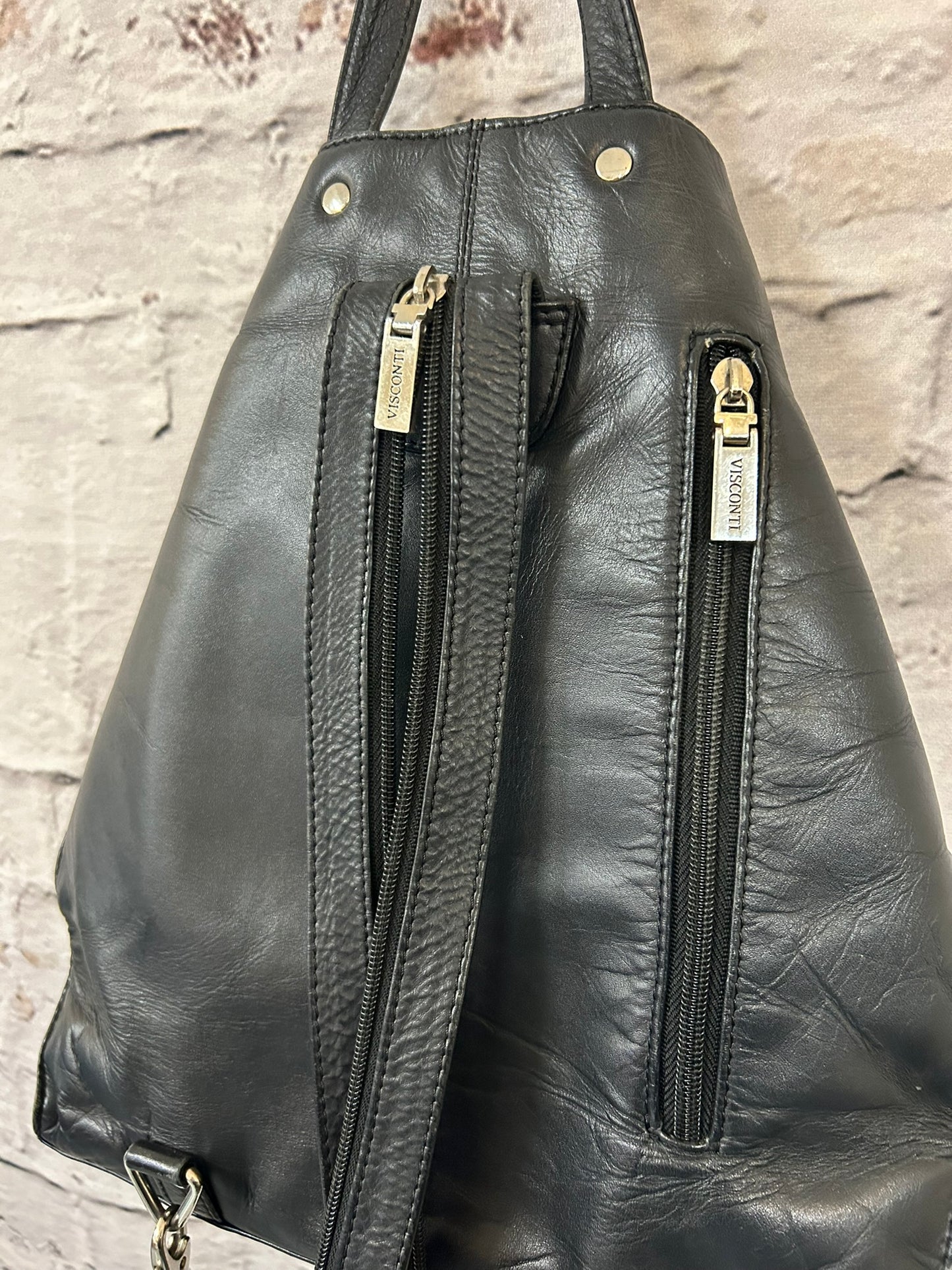 1990s Style Black Leather Backpack
