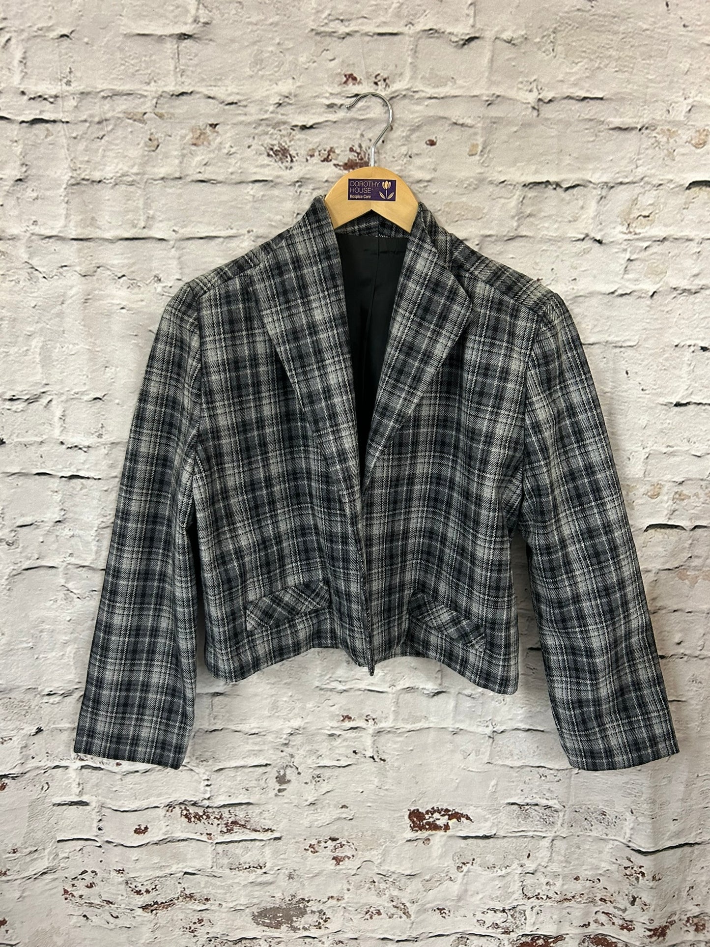 1960s Style Grey Check Cropped Boxy Jacket Size 10-12