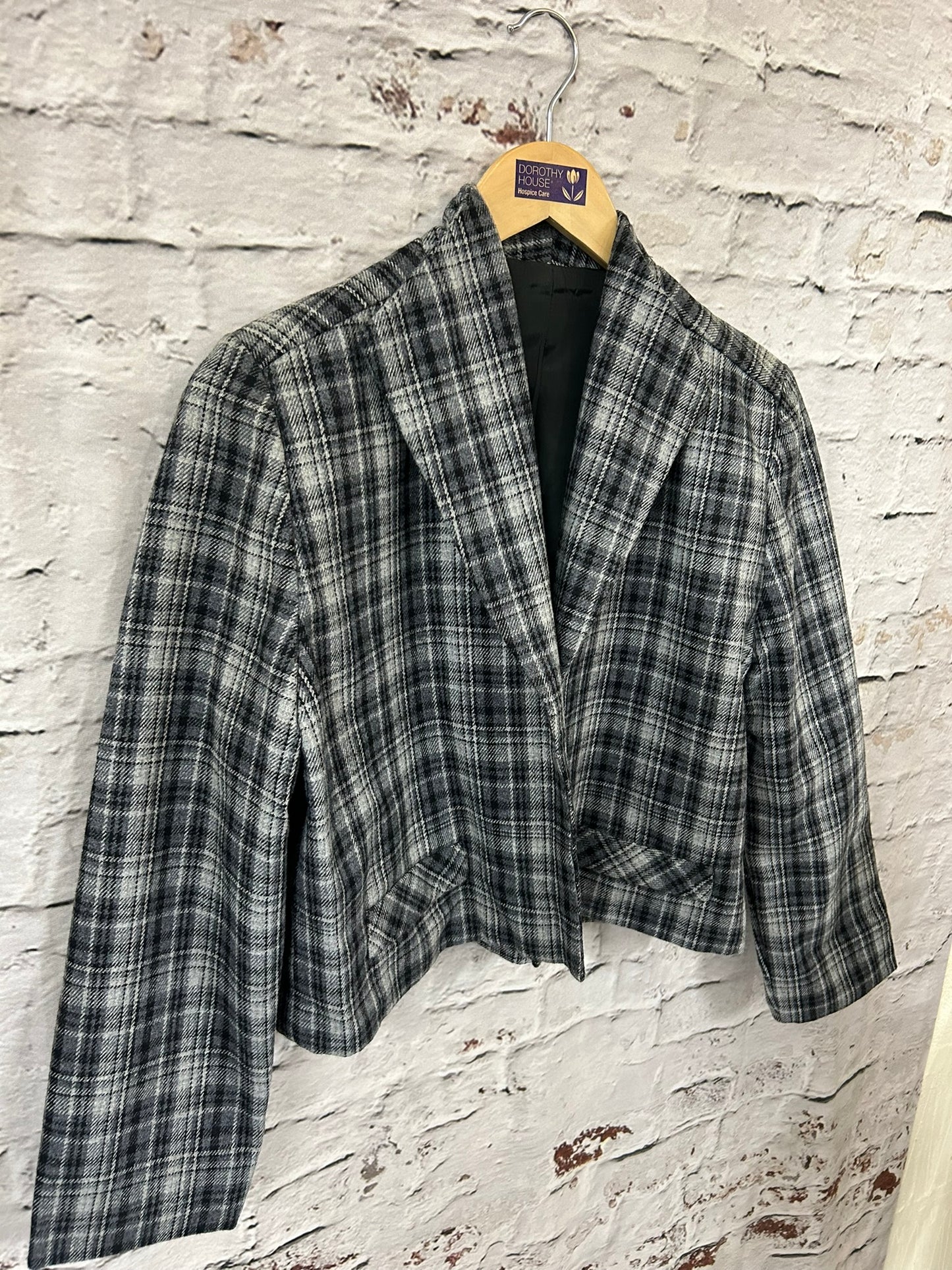 1960s Style Grey Check Cropped Boxy Jacket Size 10-12