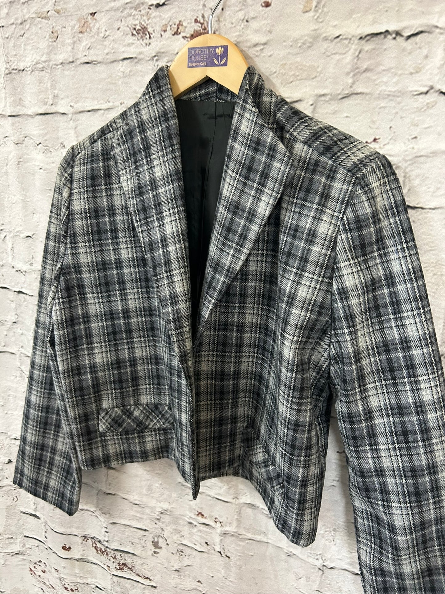 1960s Style Grey Check Cropped Boxy Jacket Size 10-12