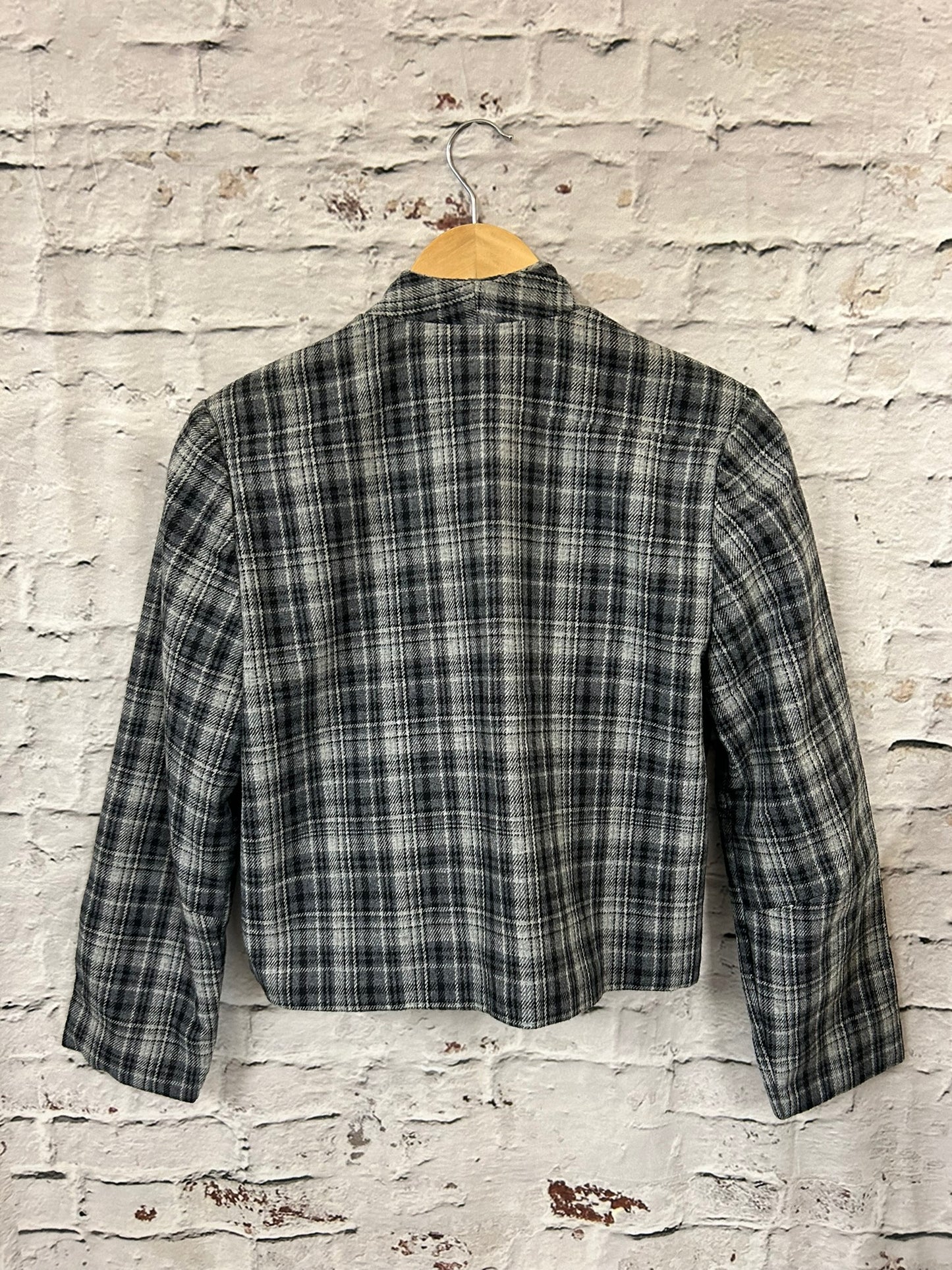 1960s Style Grey Check Cropped Boxy Jacket Size 10-12