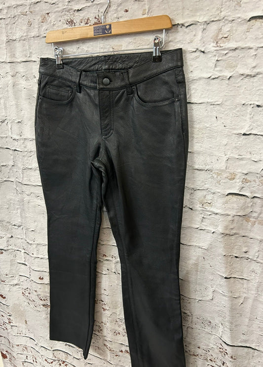 1990s Style Black Pebble Leather Trousers Size 10-12