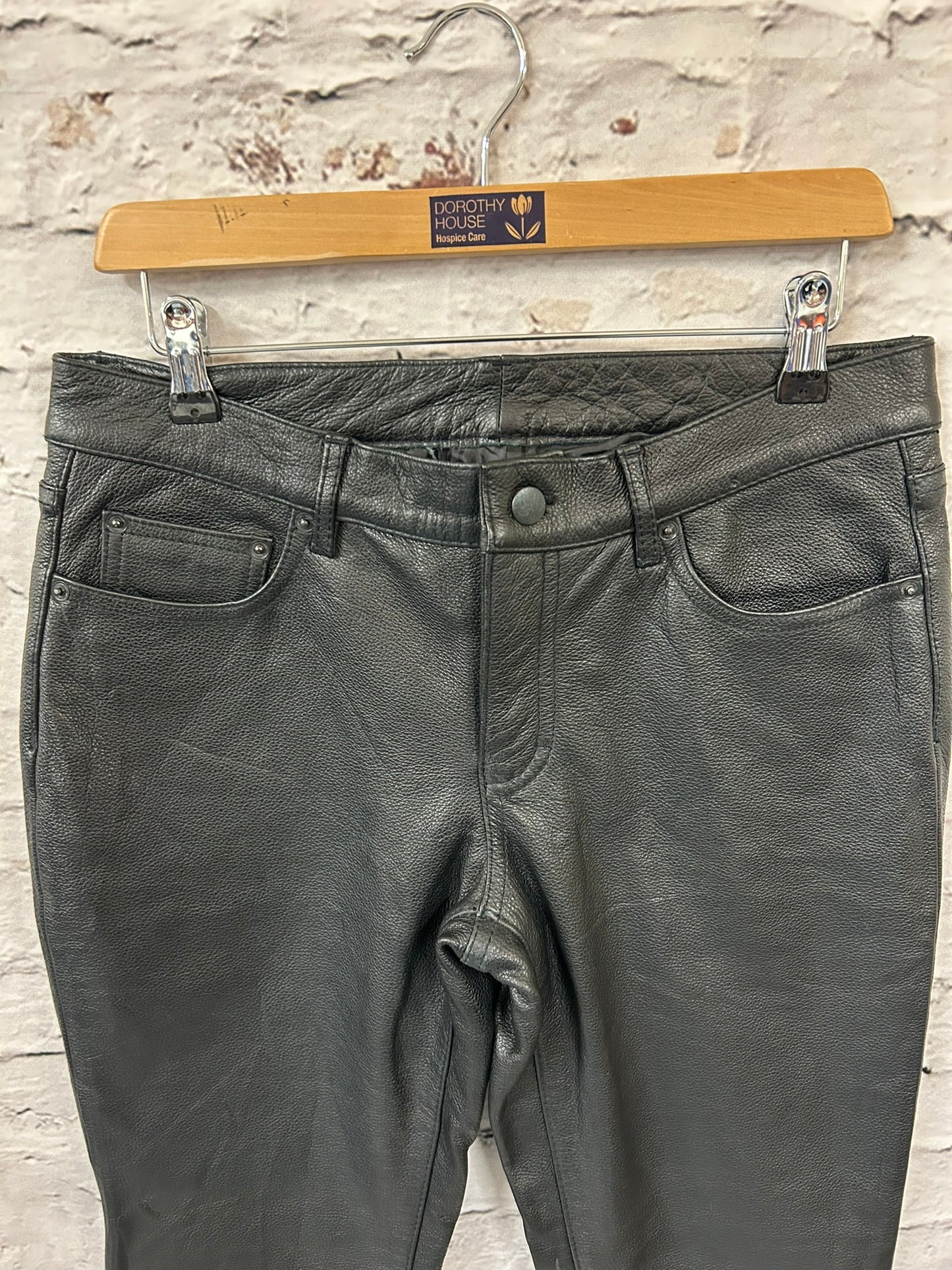 1990s Style Black Pebble Leather Trousers Size 10-12