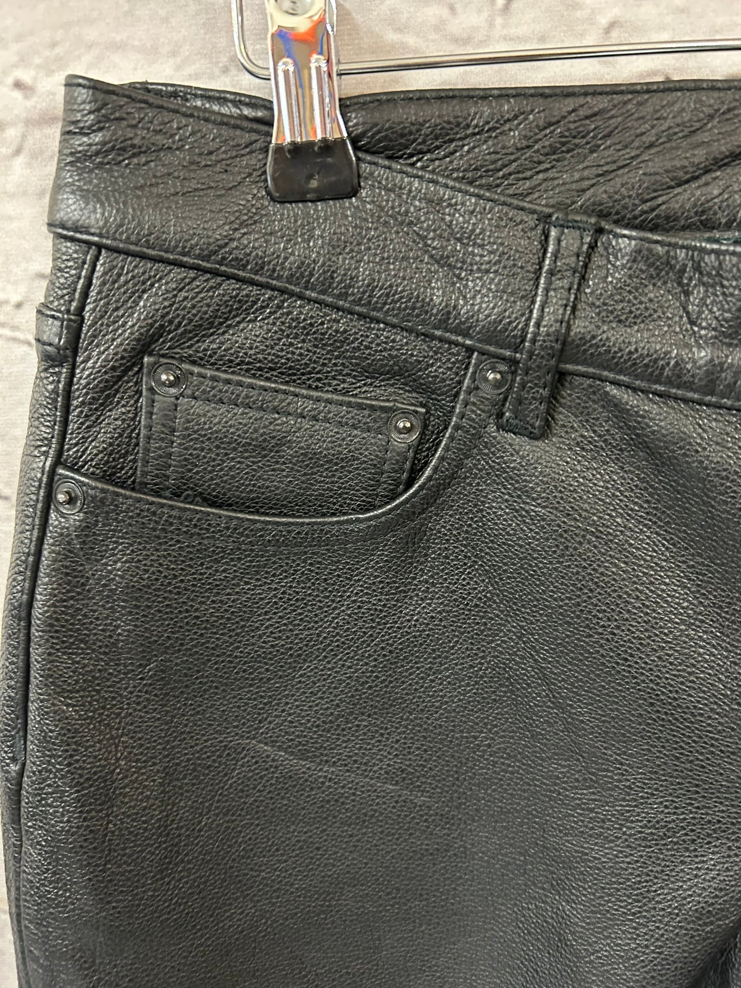 1990s Style Black Pebble Leather Trousers Size 10-12