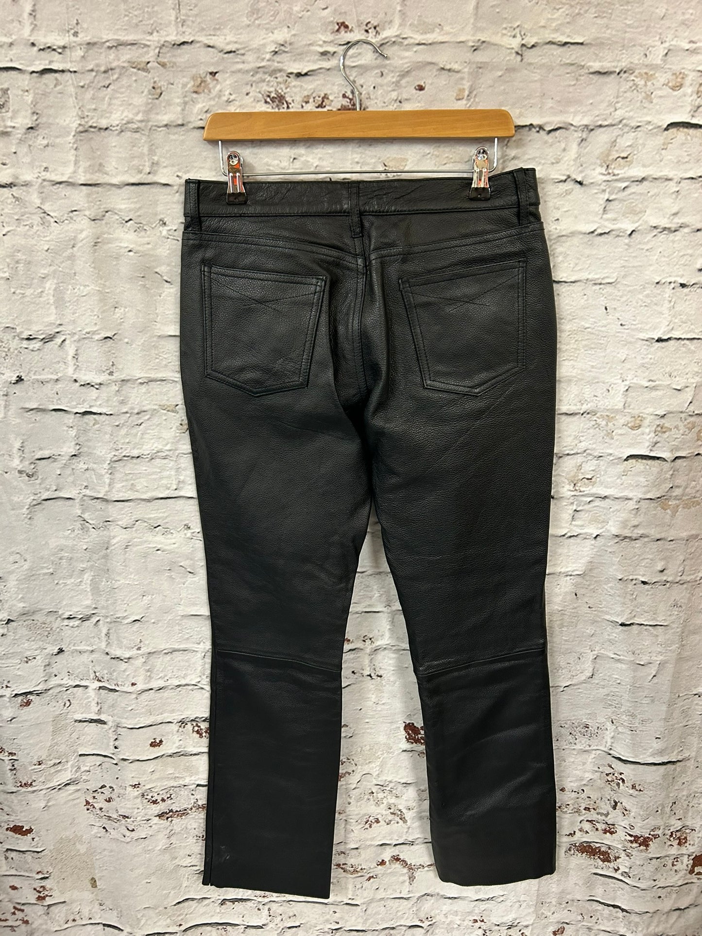 1990s Style Black Pebble Leather Trousers Size 10-12