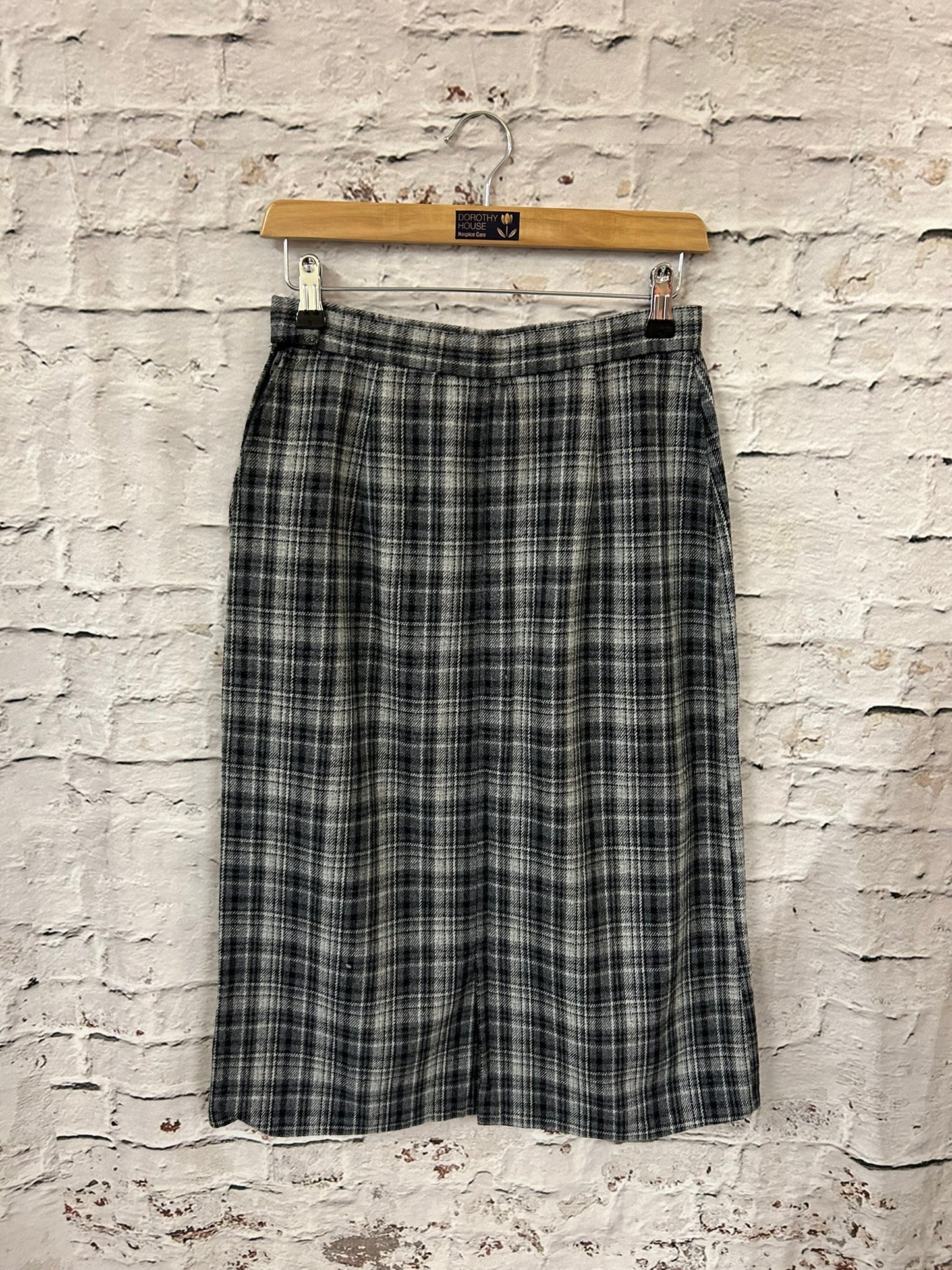 1960s Style Grey Check Midi Skirt Size 6