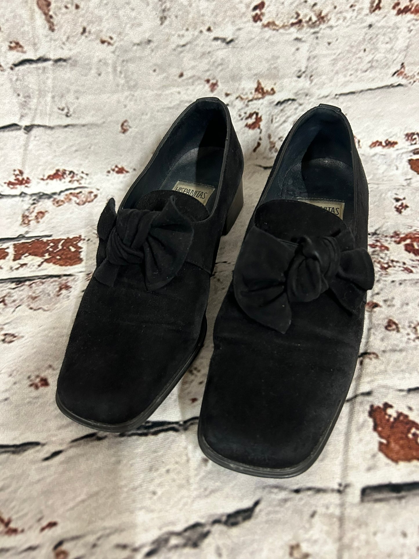 1960s Style Black Suede Bow Shoes Size 5