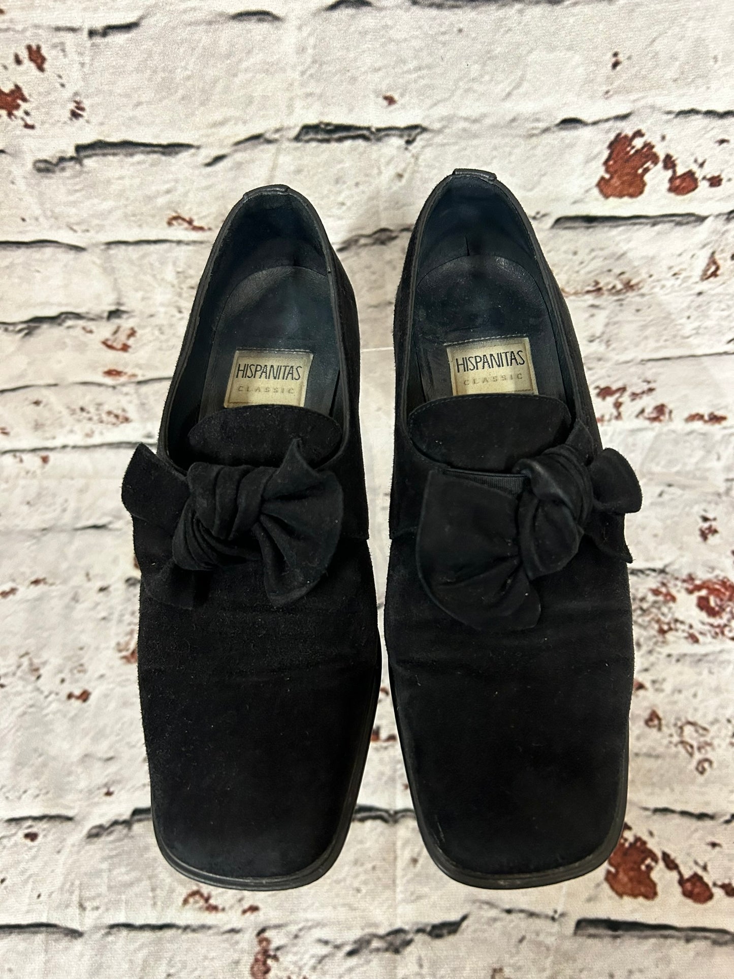 1960s Style Black Suede Bow Shoes Size 5