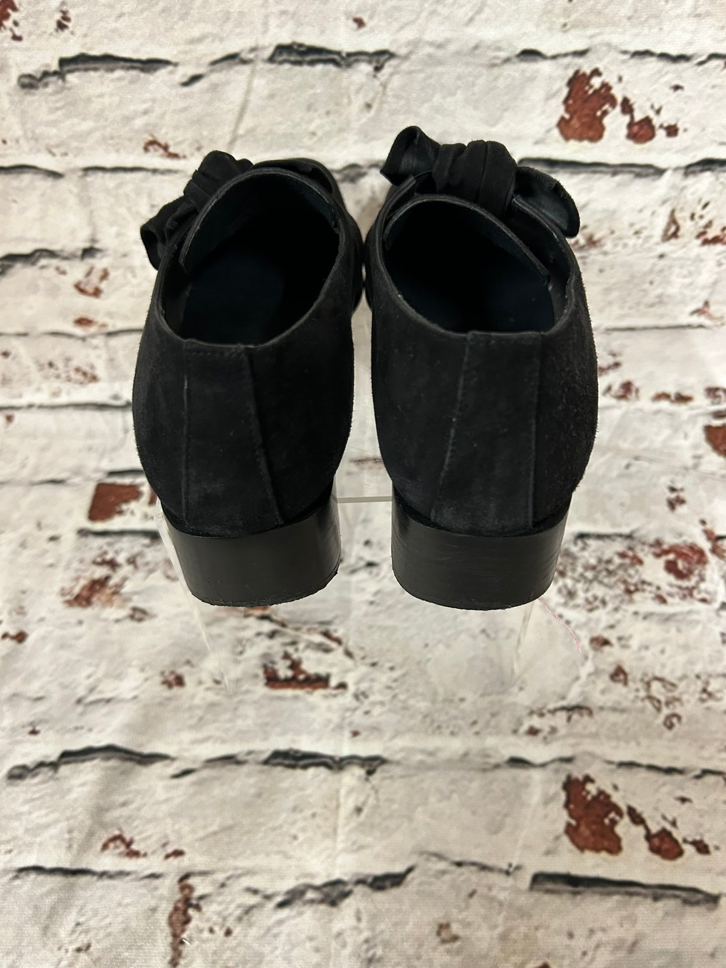 1960s Style Black Suede Bow Shoes Size 5