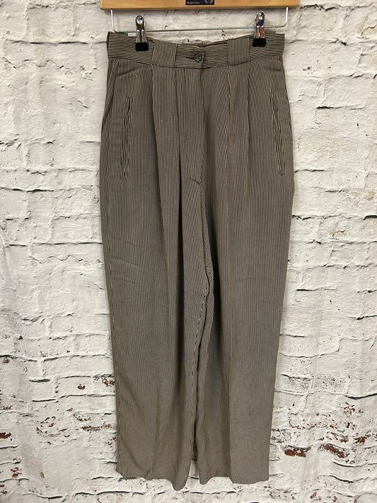 1980s Designer Striped Brown Trousers with Pockets Size 8