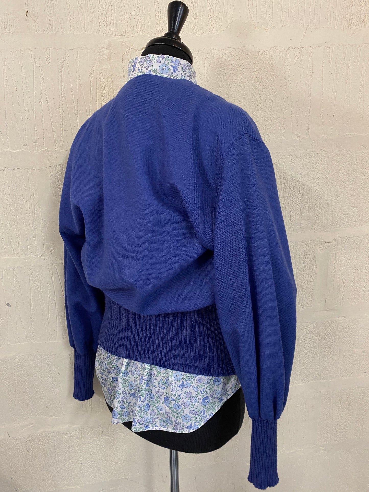 Vintage Pure Wool Blue Plunge V Neck Sweater
