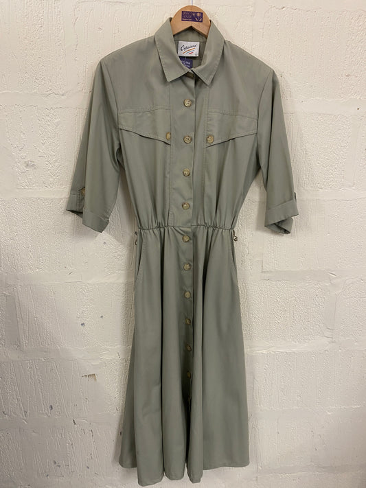 Olive Shirt Style Dress with Short Sleeve Midaxi length Size 12