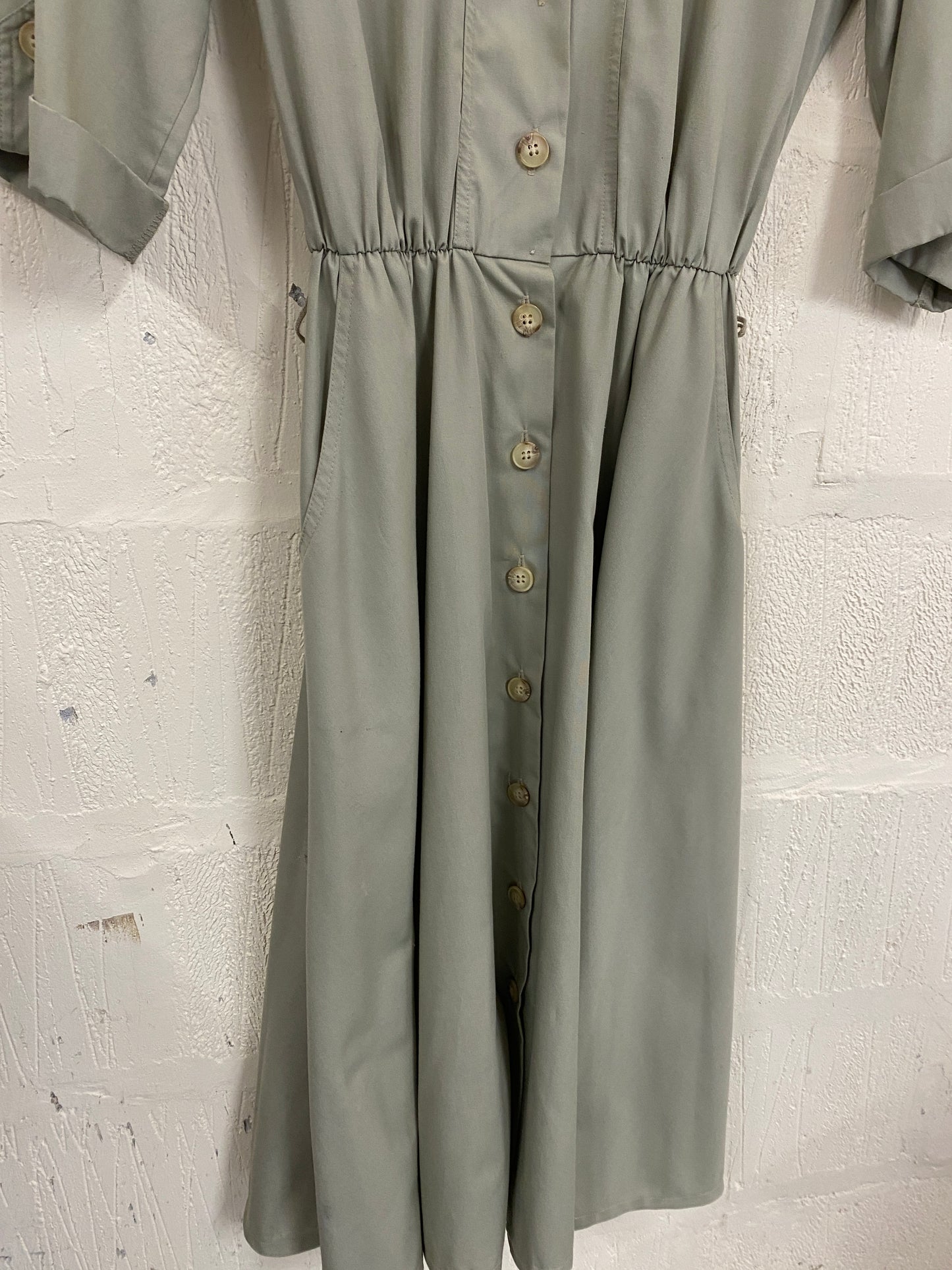 Olive Shirt Style Dress with Short Sleeve Midaxi length Size 12