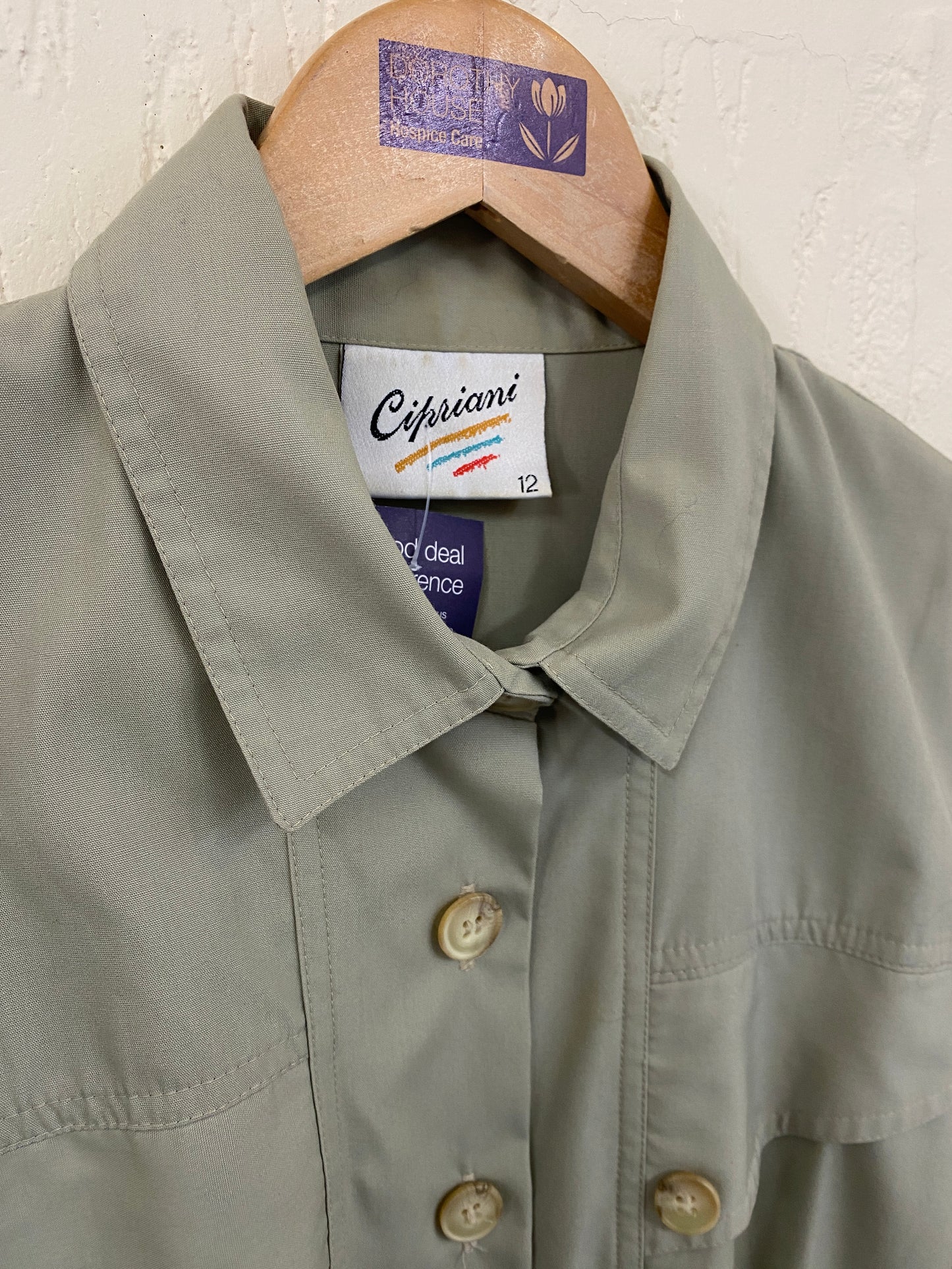Olive Shirt Style Dress with Short Sleeve Midaxi length Size 12
