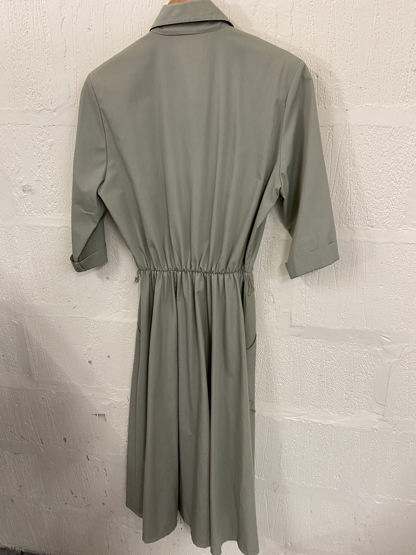 Olive Shirt Style Dress with Short Sleeve Midaxi length Size 12