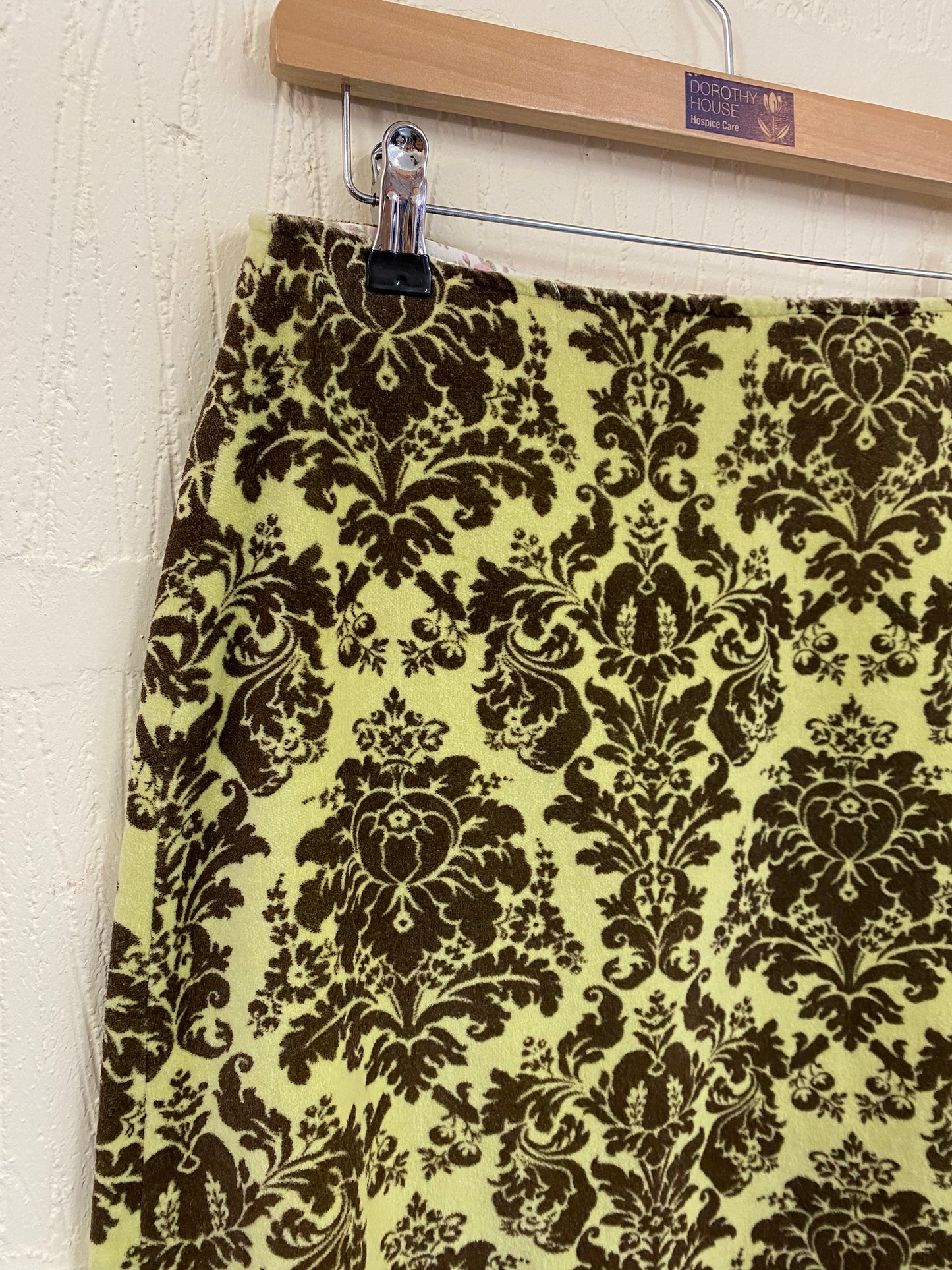 Yellow with Brown Floral A Line Skirt with slight flared hem Size 12