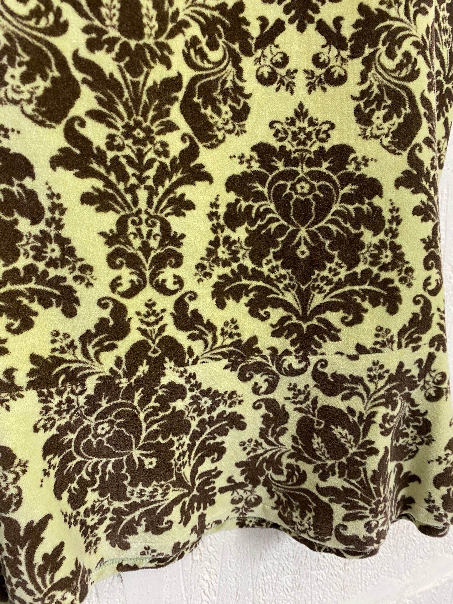 Yellow with Brown Floral A Line Skirt with slight flared hem Size 12