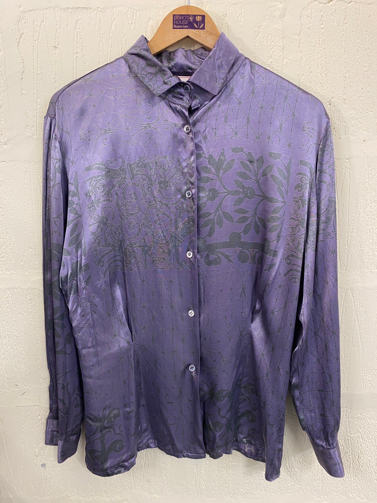 1980s Grey and Purple Blouse Size 10