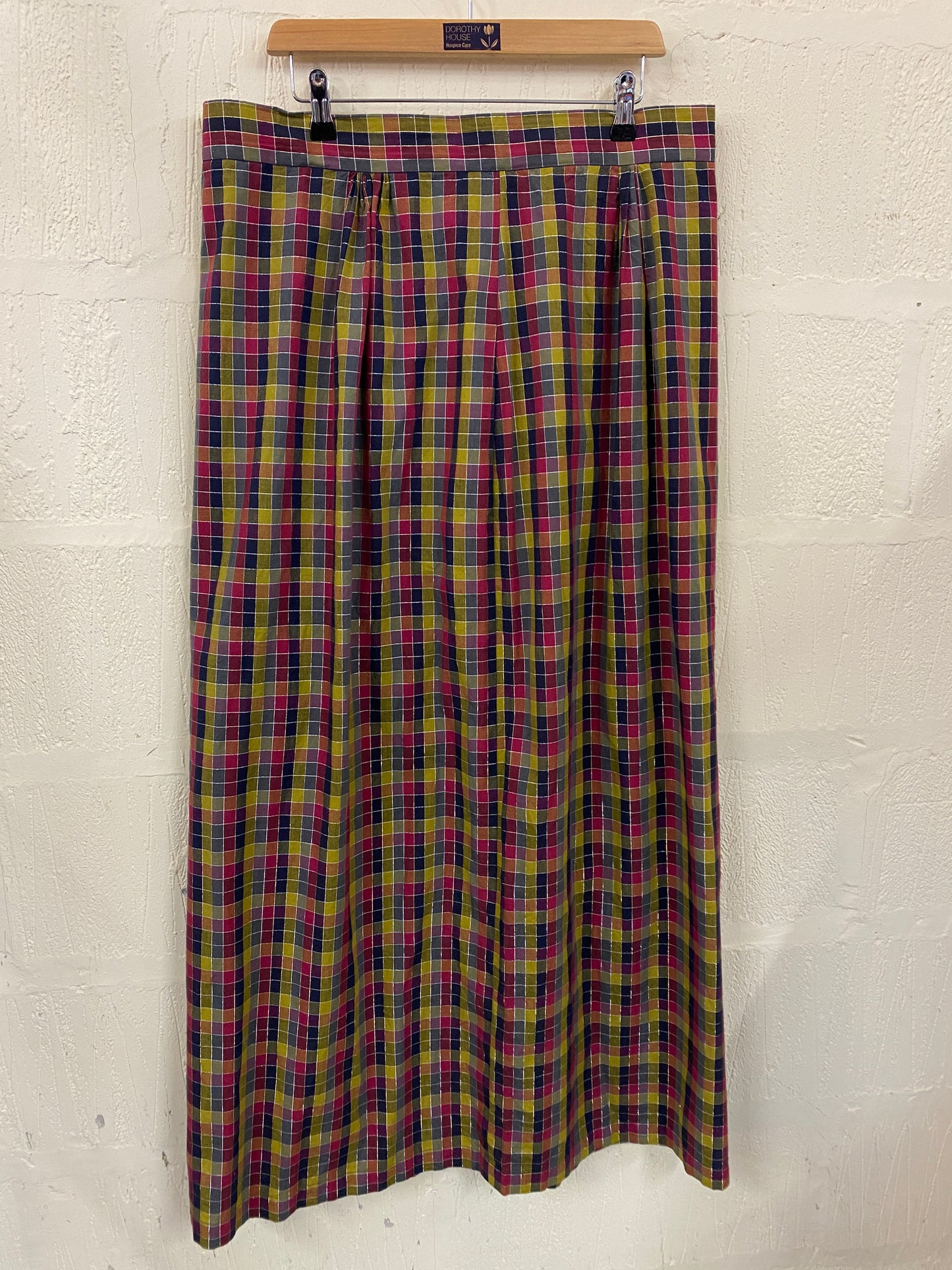 Hand Made Multi Colour Check with Silver Thread Maxi Skirt Size 14