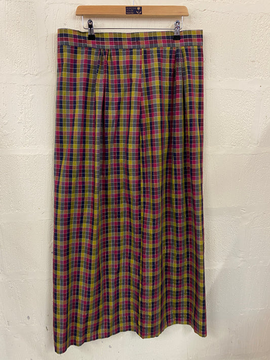 Hand Made Multi Colour Check with Silver Thread Maxi Skirt Size 14