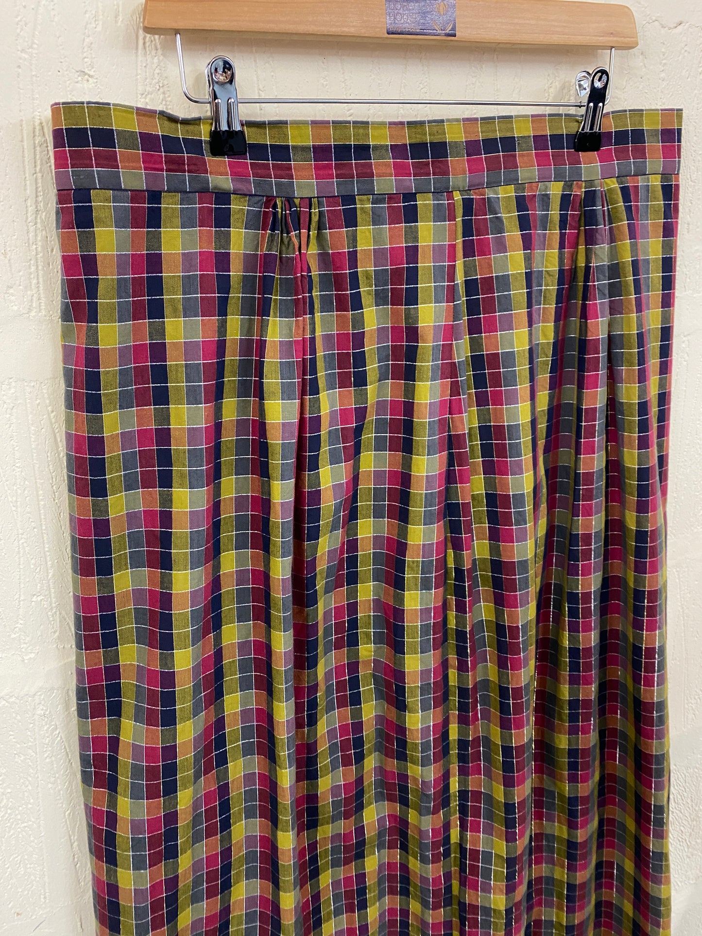 Hand Made Multi Colour Check with Silver Thread Maxi Skirt Size 14
