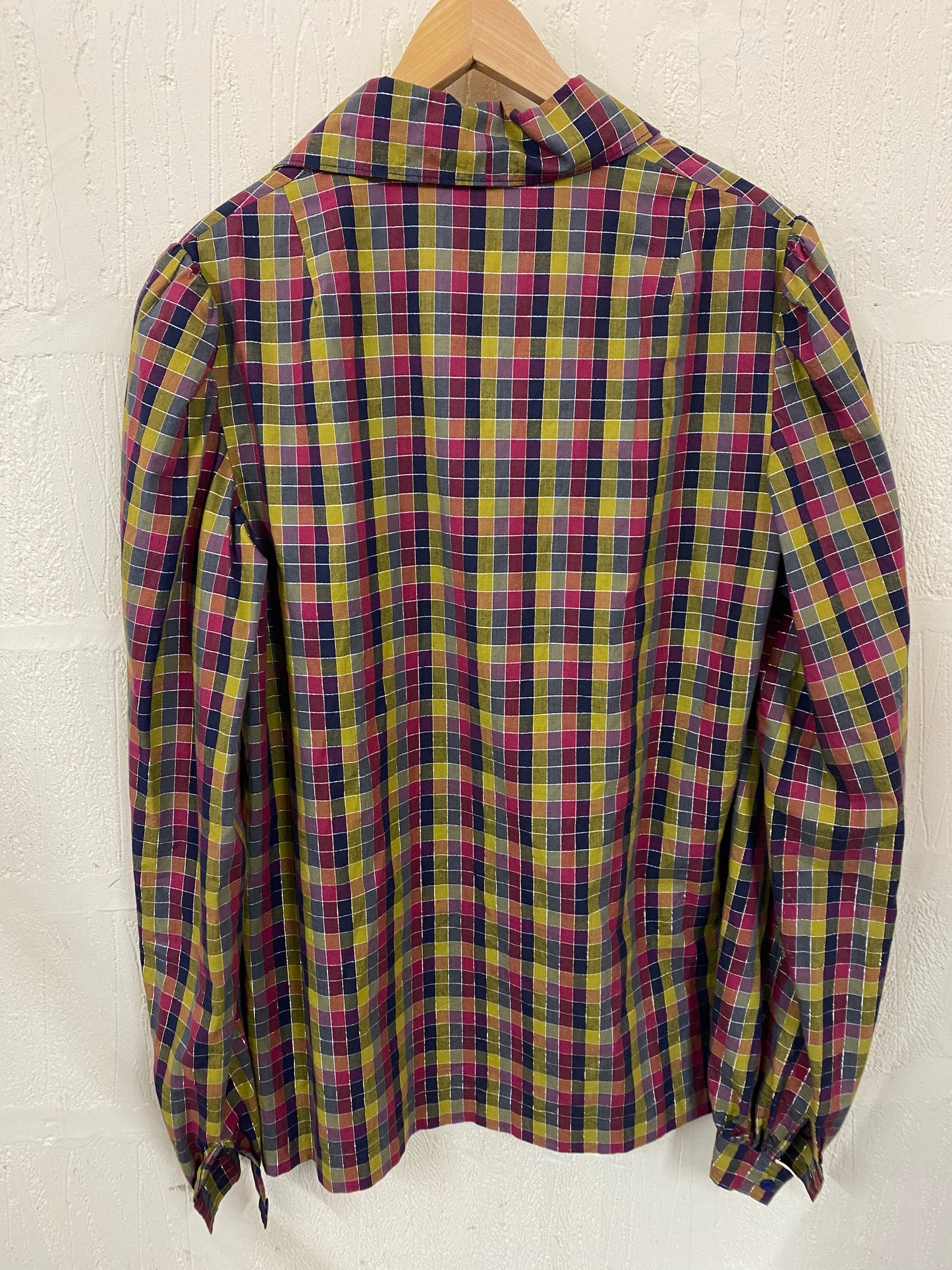 Hand made Multi Colour Check with Silver Thread Shacket Blouse. Size 14
