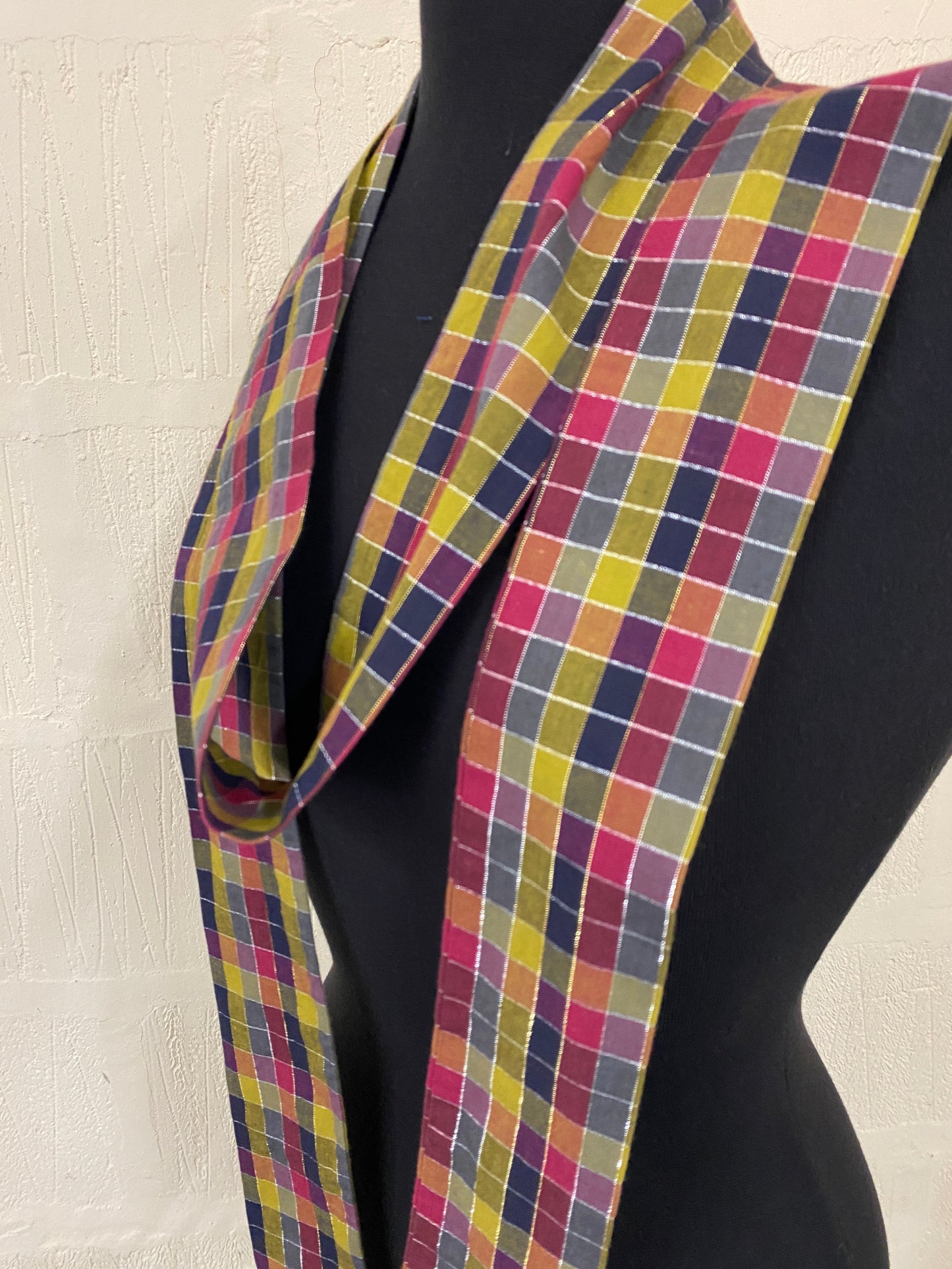 Hand made Multi Colour Check with Silver Thread Shacket Blouse. Size 14