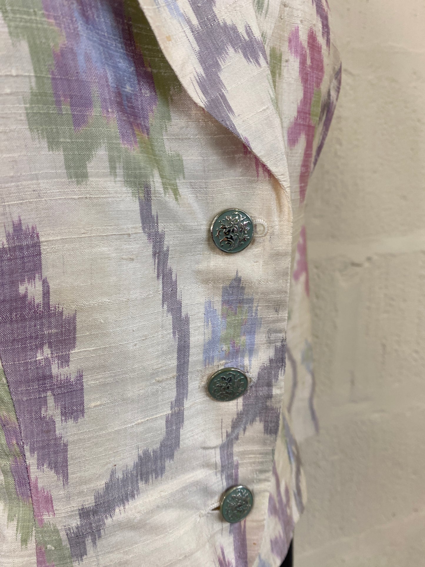 1980s 100% Silk Cream with Purple and Pink Pattern Jacket Size 10