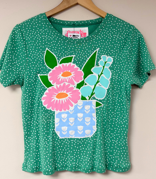 Threads for Care - Reworked T-Shirt in Green Polka Dot