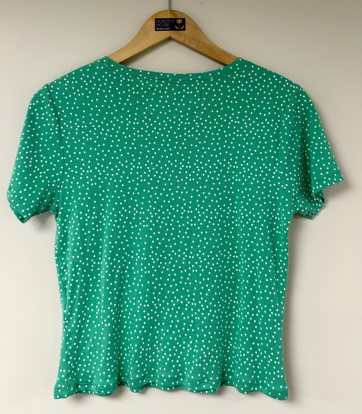 Threads for Care - Reworked T-Shirt in Green Polka Dot
