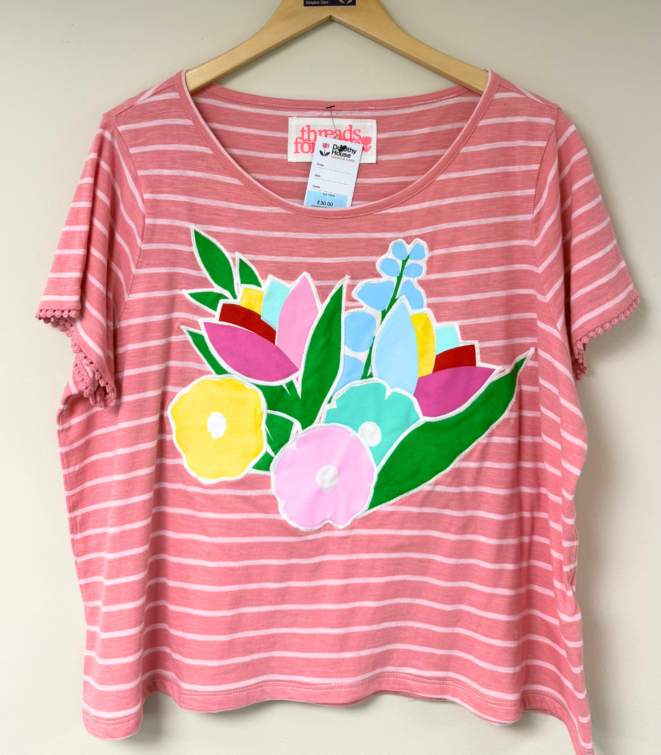Threads for Care - Reworked Striped T-Shirt in Pink