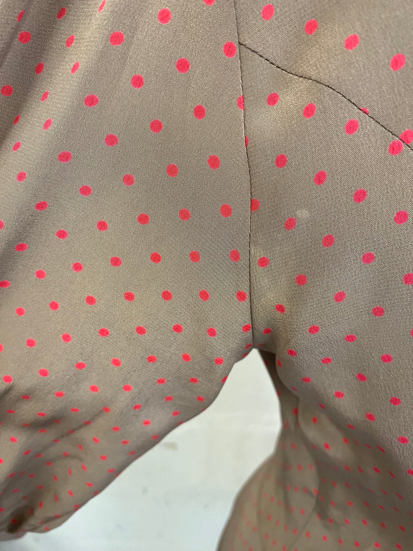 Vintage St Michael Brown and Red Polka Dot 100% Silk 1980s Midi Dress Size 12