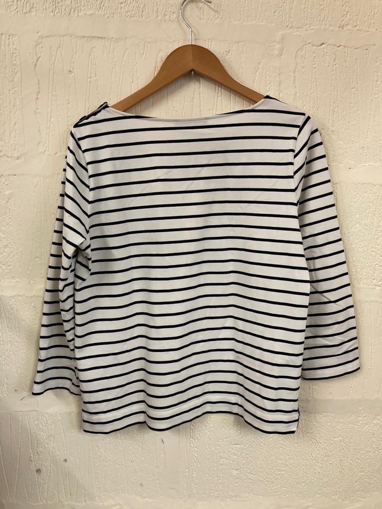 Preloved Jaeger Stripey Cream and Navy Long Sleeve Top Size L