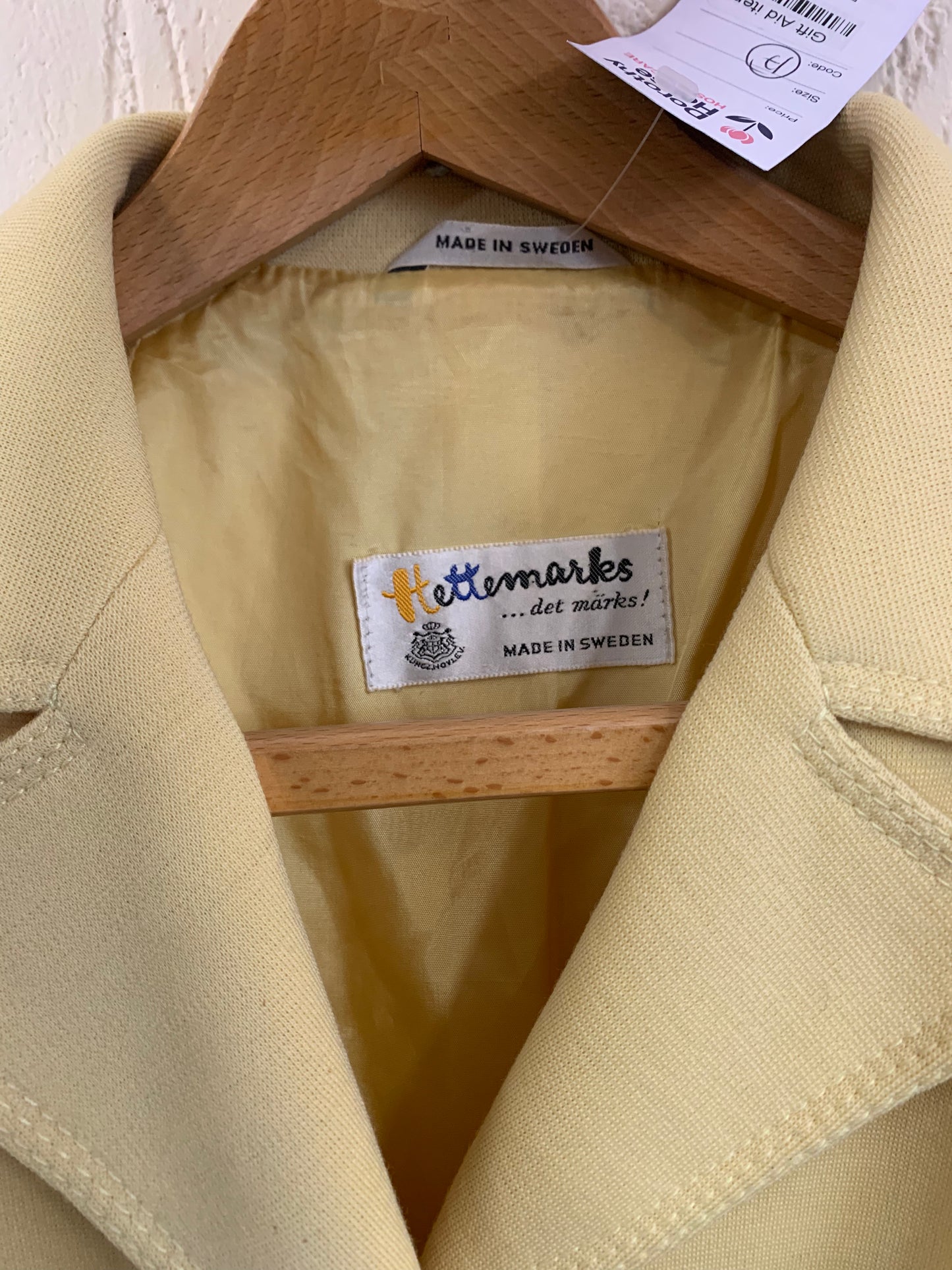 Vintage 1960s Style Hettemarks Pale Yellow Wool Jacket Size 12
