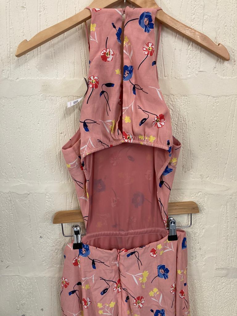 Pink with Floral Pattern Sleeveless Jumpsuit With Open Back Size M