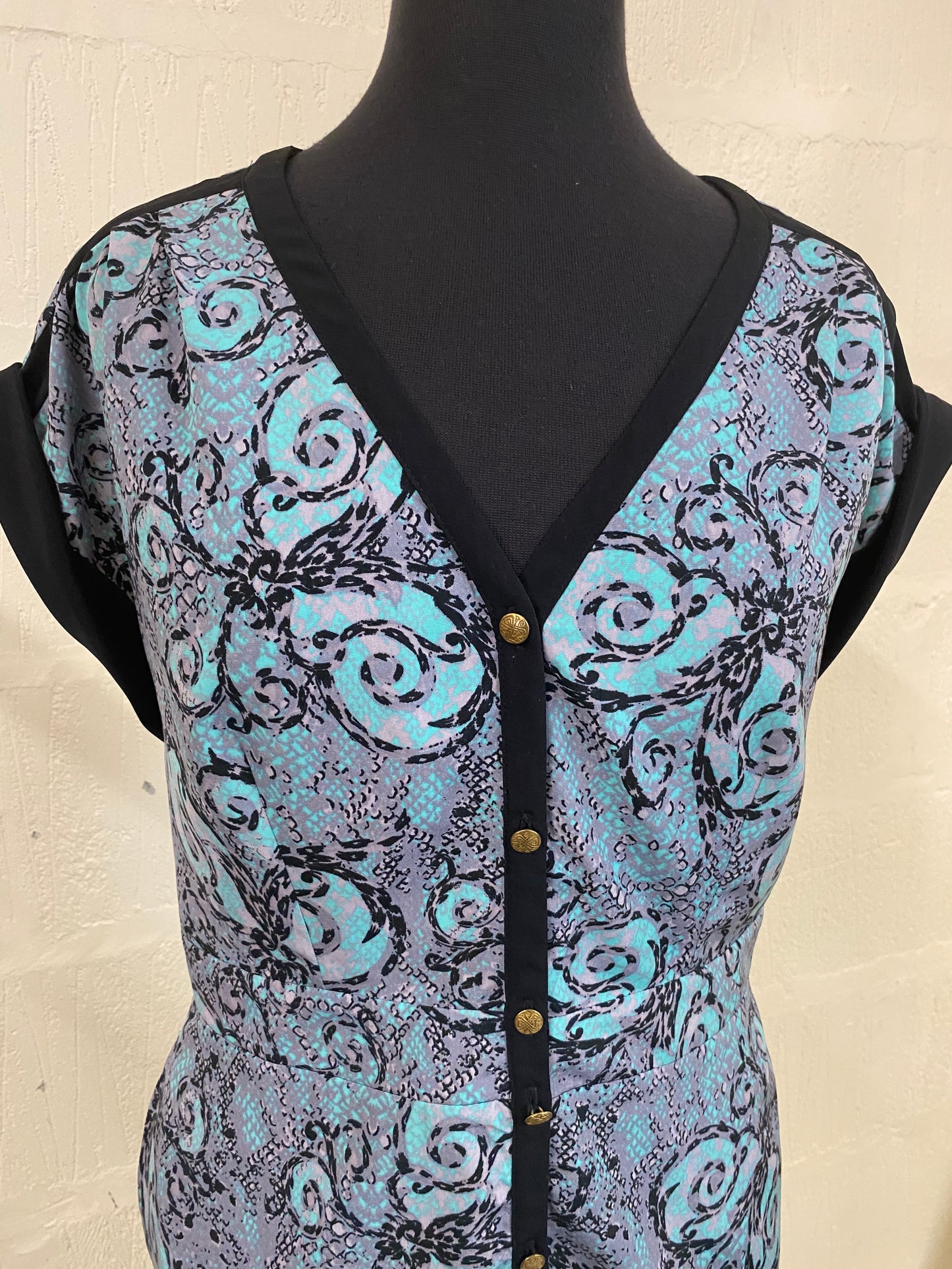 Biba Floral and Snake Print Blue Knee Length Dress Size `10