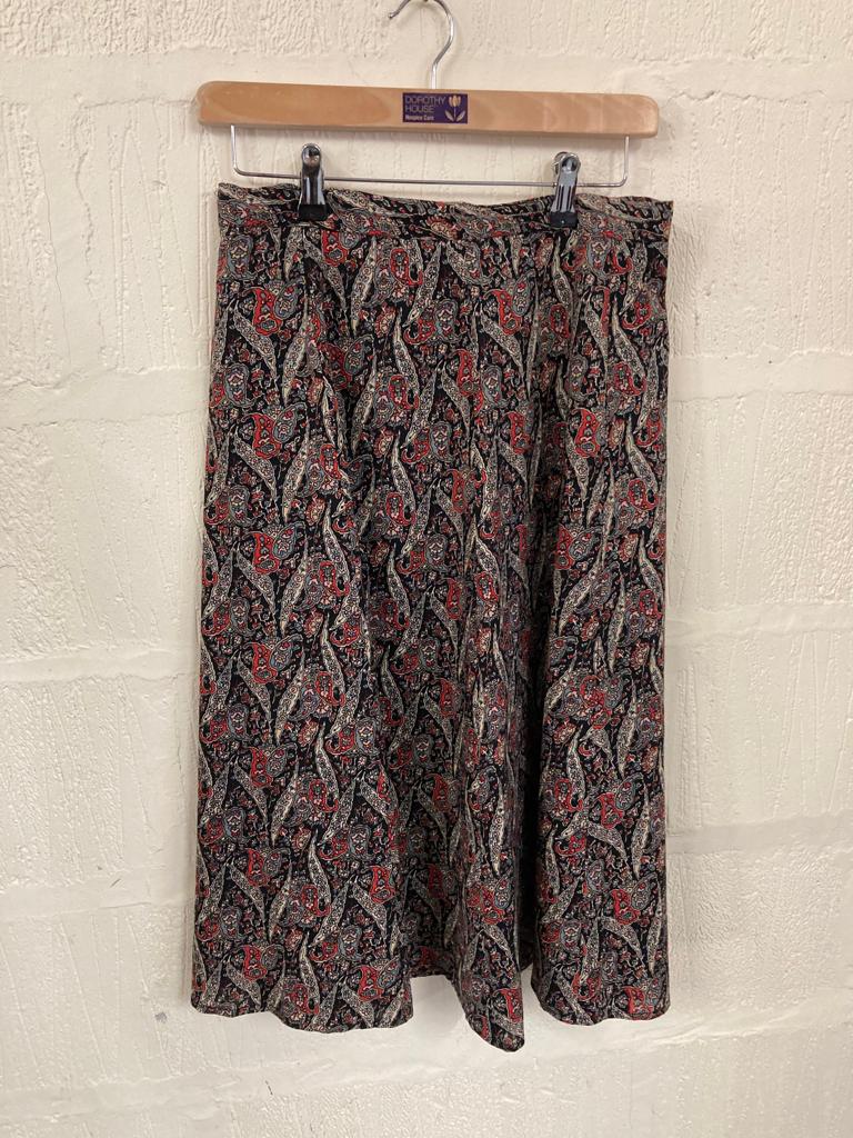 Vintage Liberty Black Multi Colour Patterned Wool Skirt Size 12