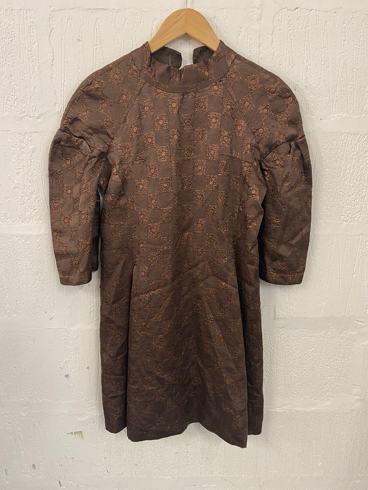 1960s Brown and Gold Sparkle Fabric Dress Dress Size 8