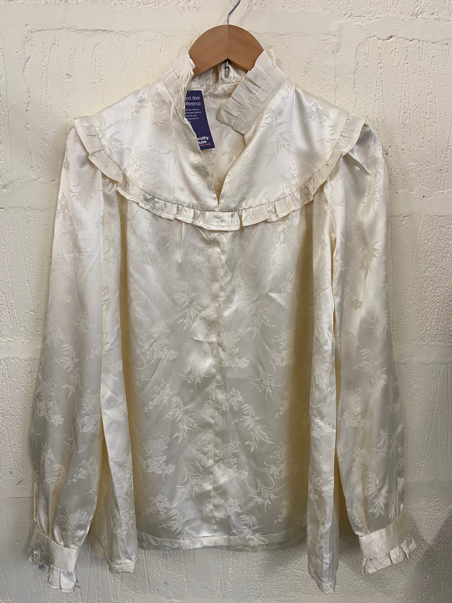 Vintage Cream Floral Jaquard Blouse Size 16