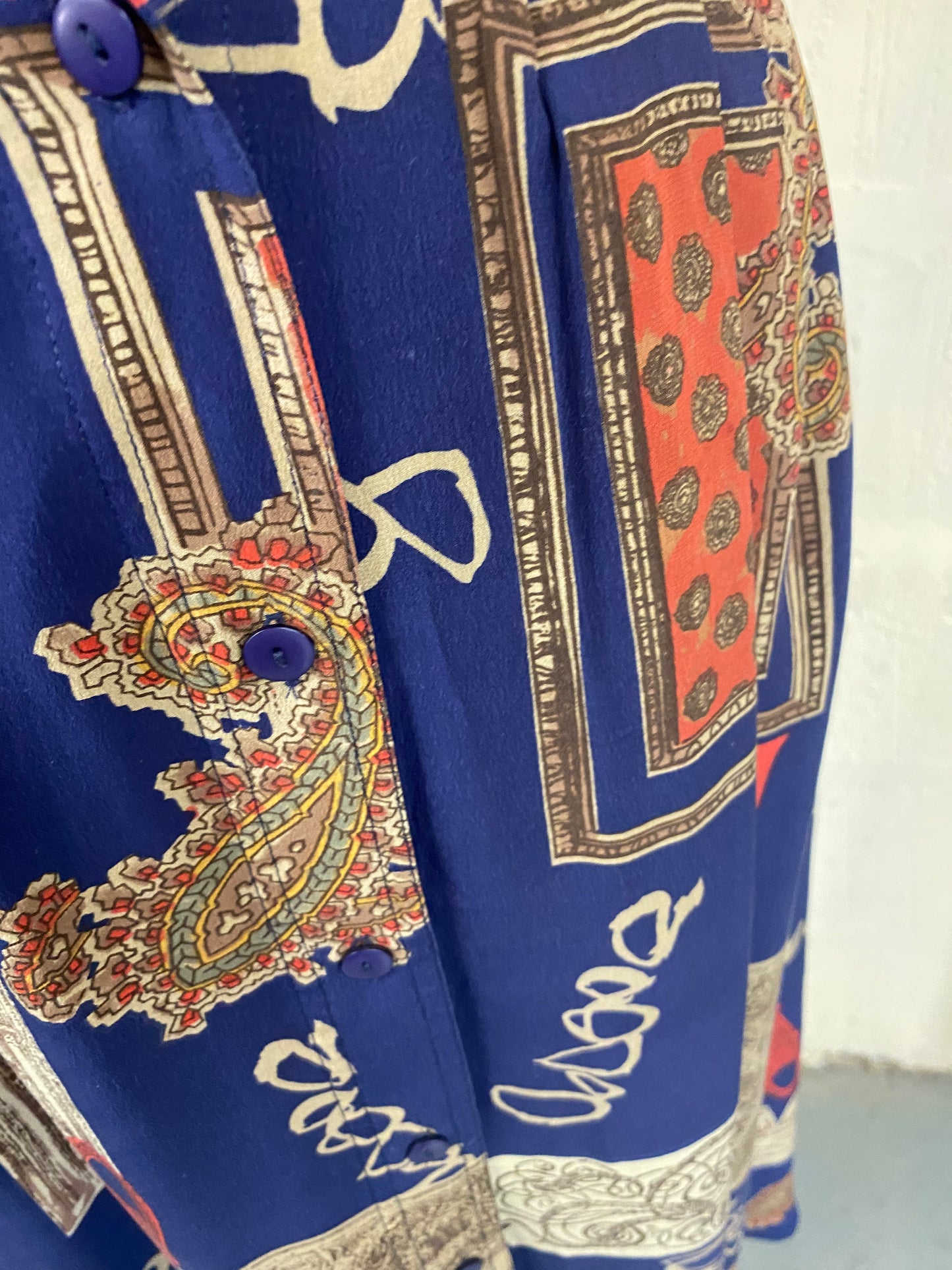 Vintage 100% Silk Navy and Red Italian Skirt Size 12